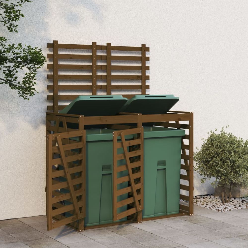 vidaXL Double Wheelie Bin Storage White Solid Wood Pine - anydaydirect