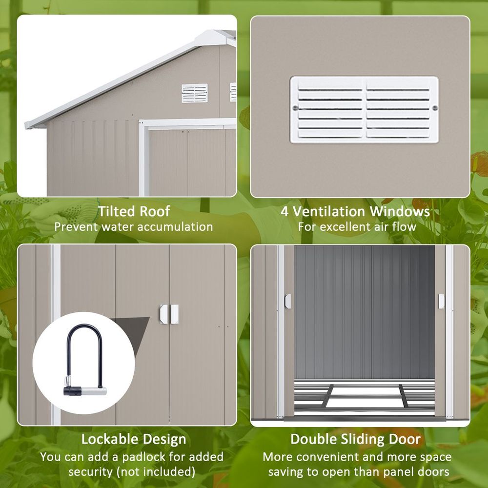 12.5ft x 11ft Metal Garden Shed Storage with Double Doors - anydaydirect