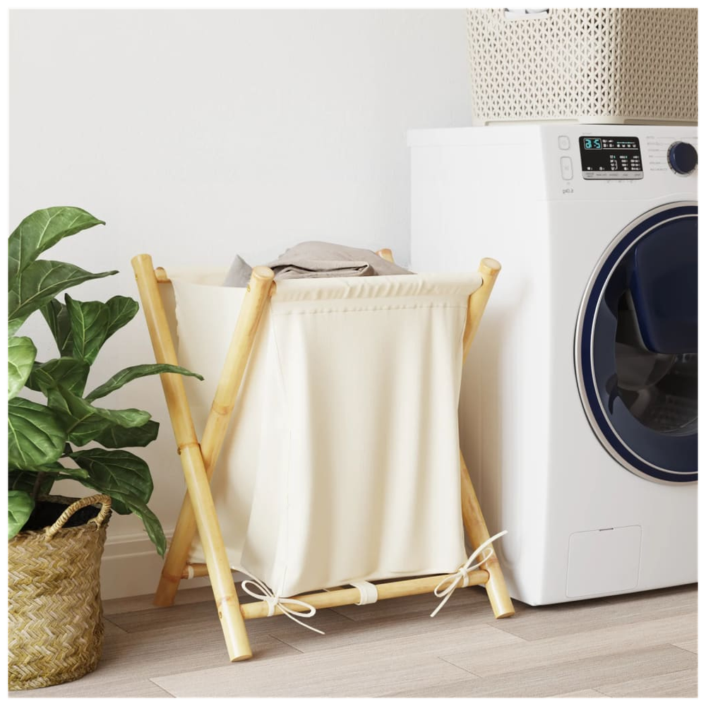 vidaXL Laundry Basket Cream White 45x55x63.5 cm Bamboo - anydaydirect