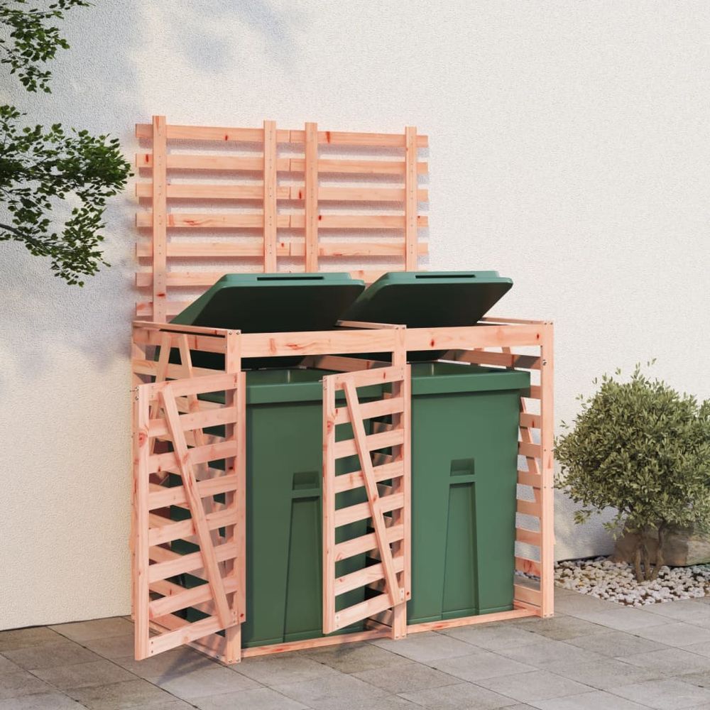 vidaXL Double Wheelie Bin Storage White Solid Wood Pine - anydaydirect