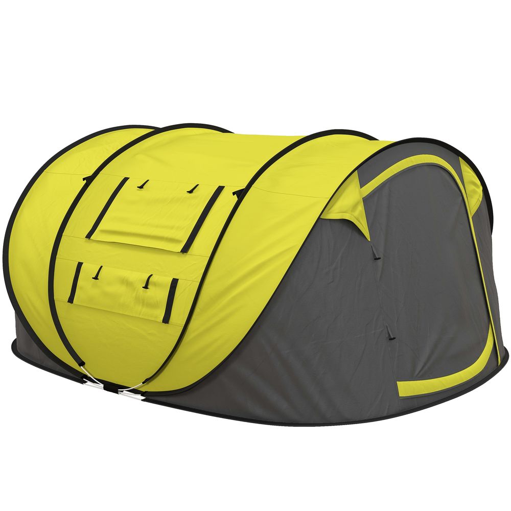 Outsunny Camping Tent Dome Pop-up Tent with Windows for 4-5 Person Yellow - anydaydirect