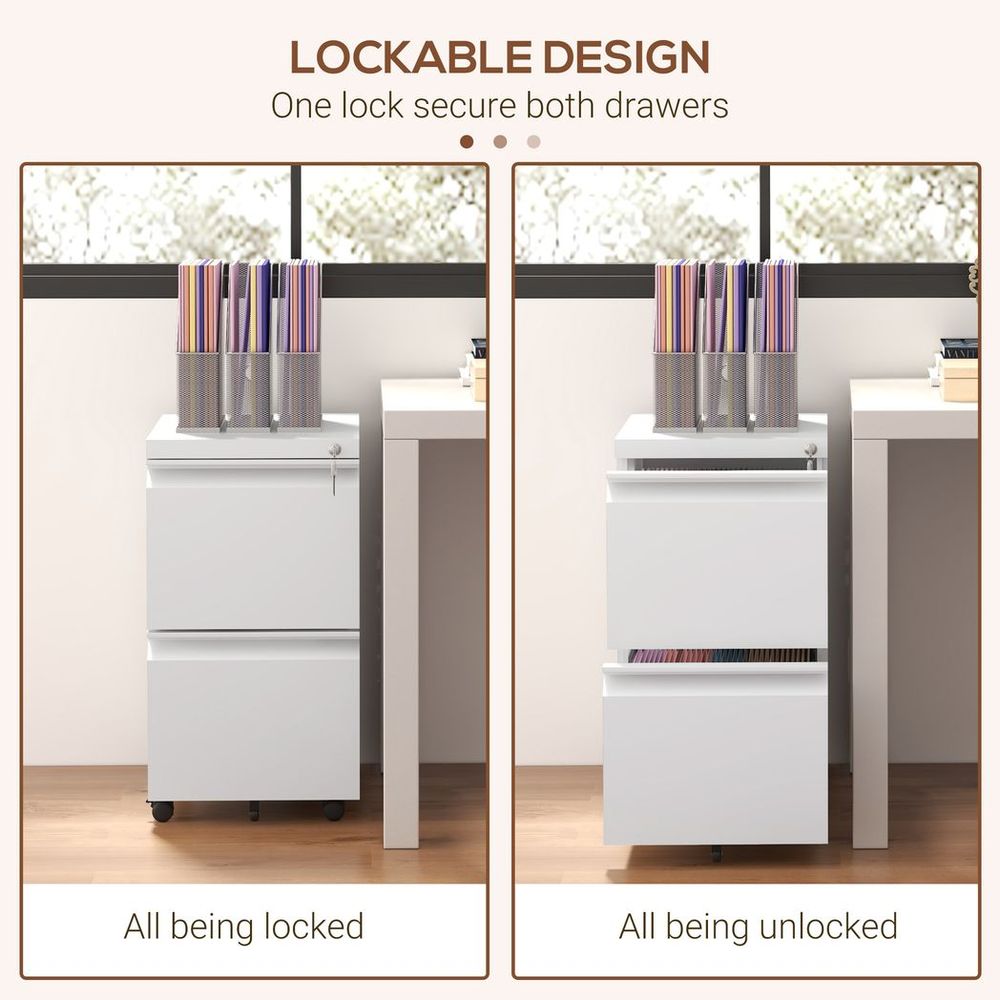 Vinsetto Steel File Cabinet with Lock Hanging Bar for Letter A4 Legal Size White - anydaydirect