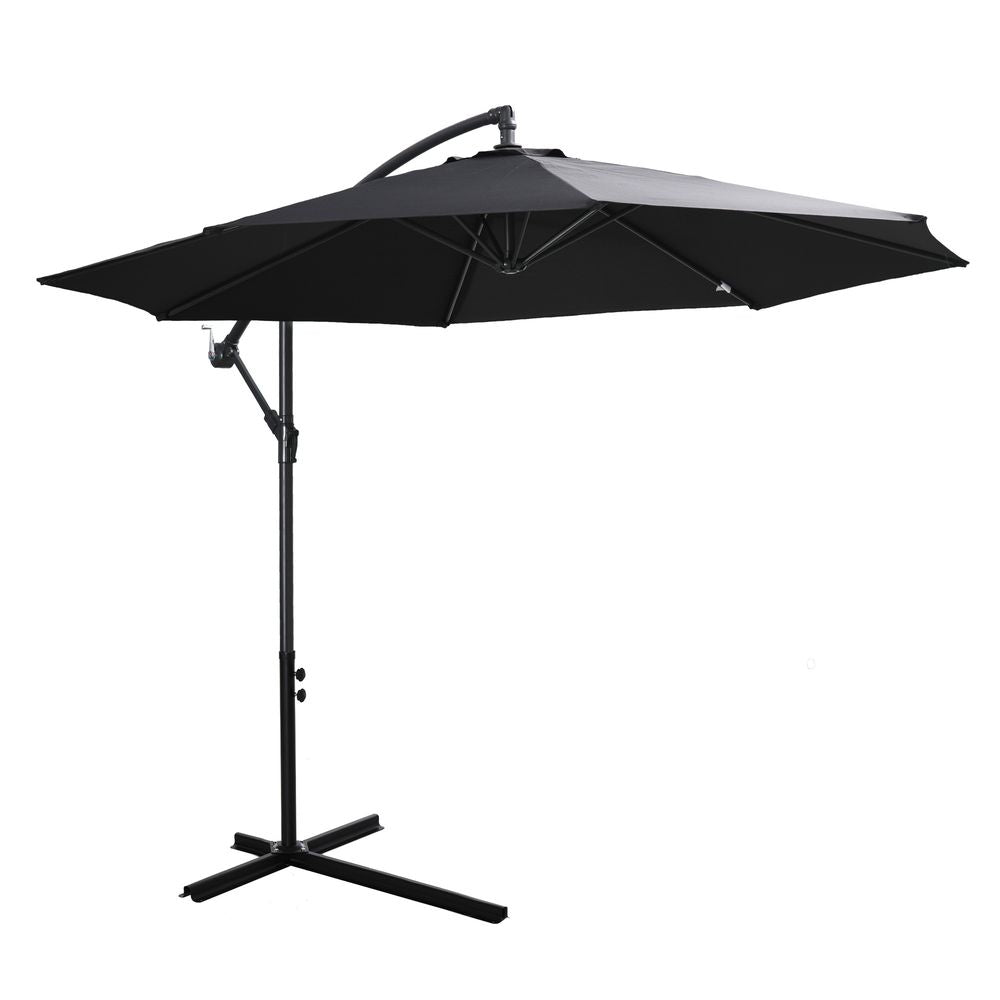 Outsunny 3m Garden Banana Parasol Cantilever Umbrella withCrank& Base - anydaydirect