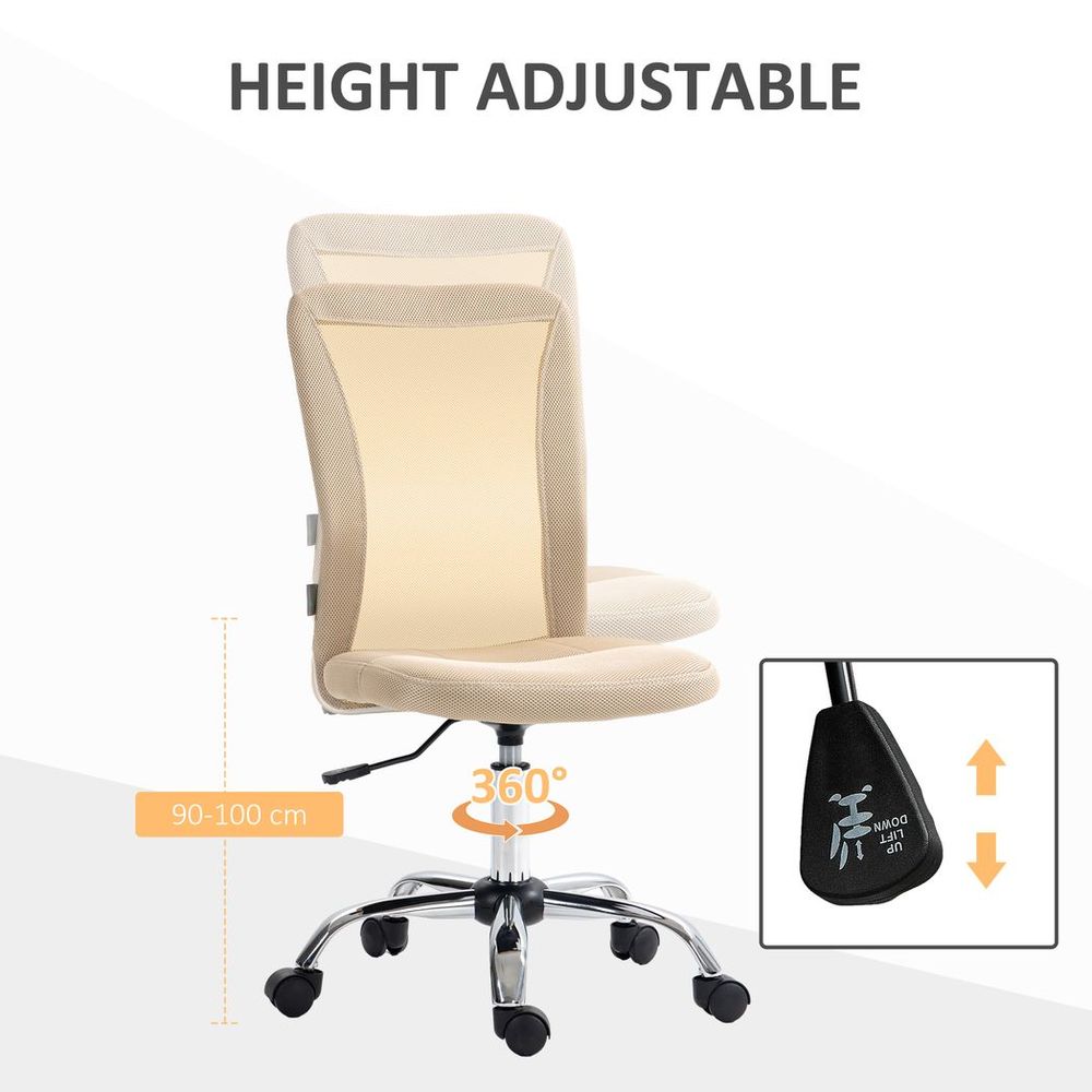 Vinsetto Armless Office Chair with Adjustable Height Mesh Back Wheels Beige - anydaydirect