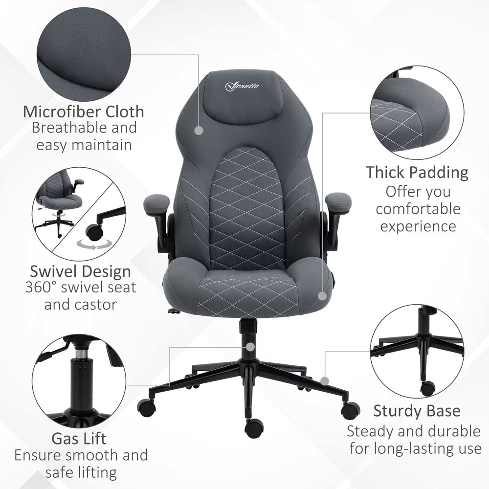 Vinsetto High-Back Home Office Chair w/ Flip Up Armrests Swivel Seat Dark Grey - anydaydirect