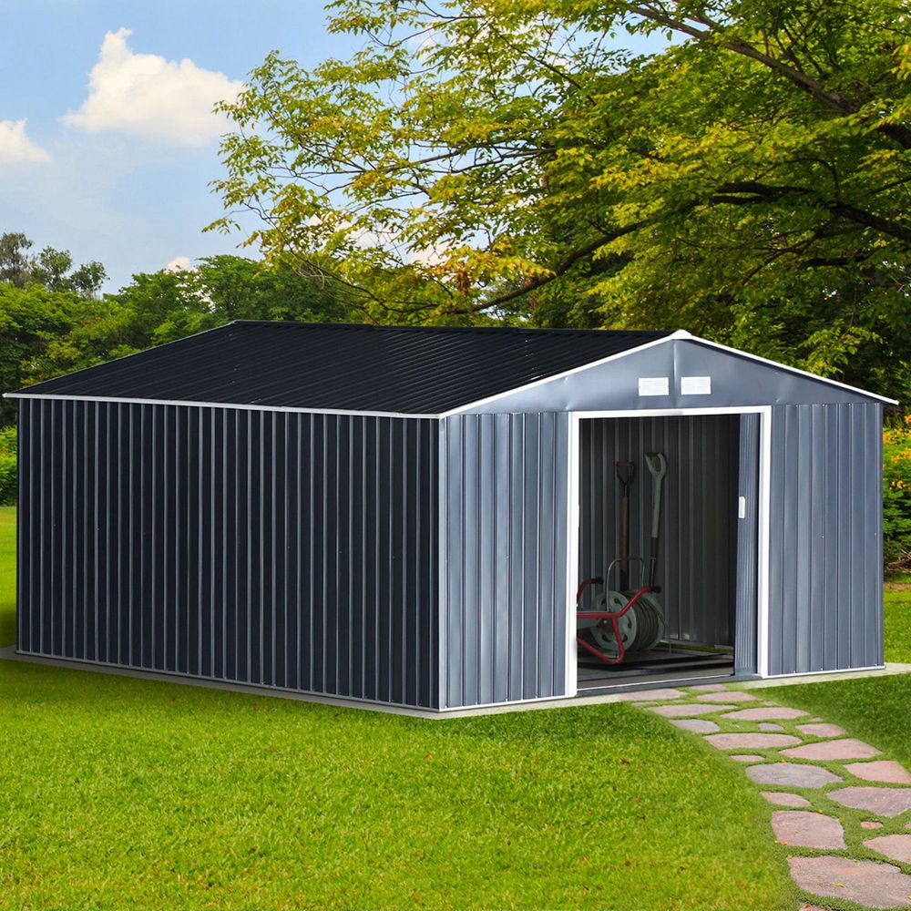 6.5 x 11FT Grey Steel Outdoor Garden Shed with Ventilation - anydaydirect