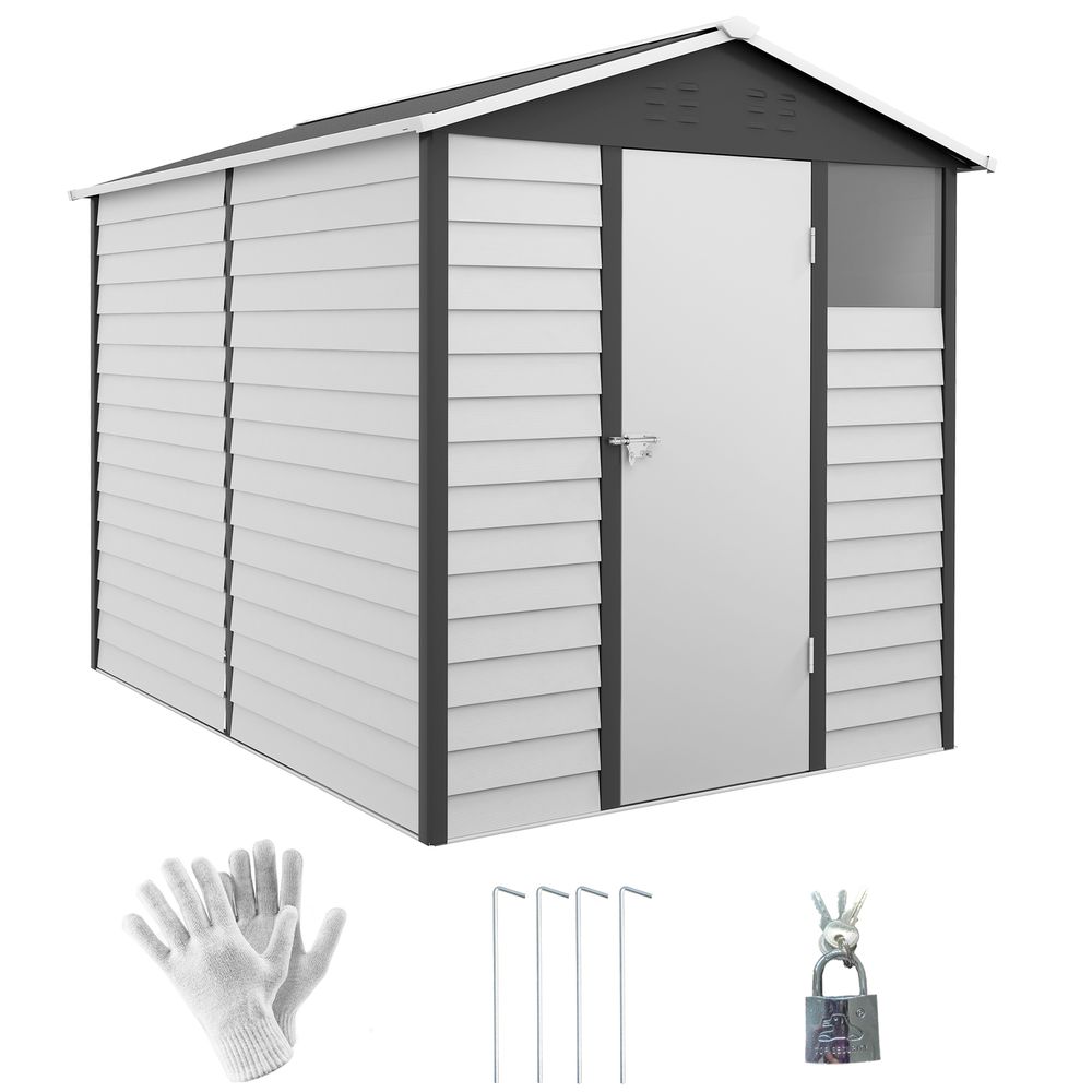 Outsunny 9x6 Galvanized Metal Garden Shed with Lock - Grey - anydaydirect