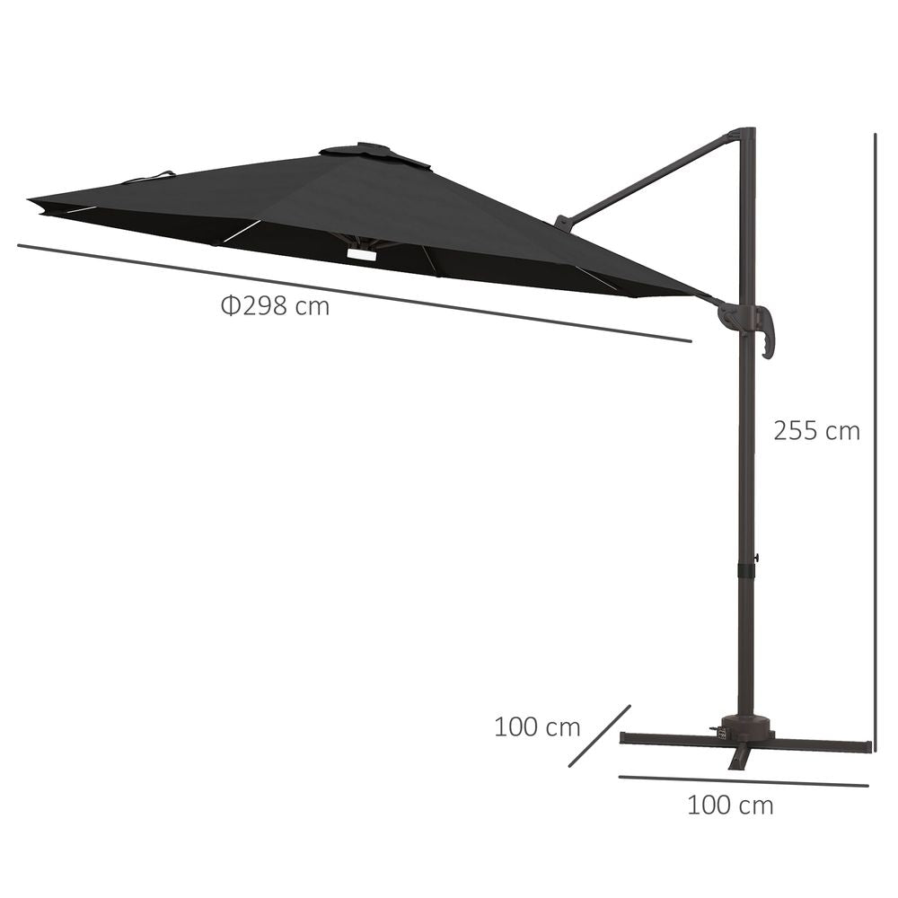 Outsunny 3(m) LED Cantilever Parasol Outdoor with Base Solar Lights Dark Grey - anydaydirect