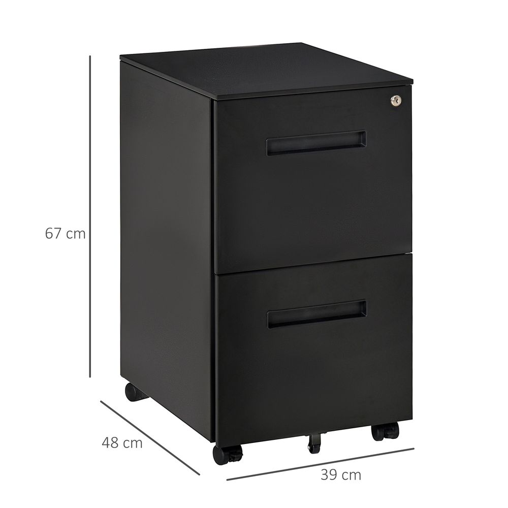 Mobile Lockable File Cabinet w/ Adjustable Hanging File Folder Black Vinsetto - anydaydirect