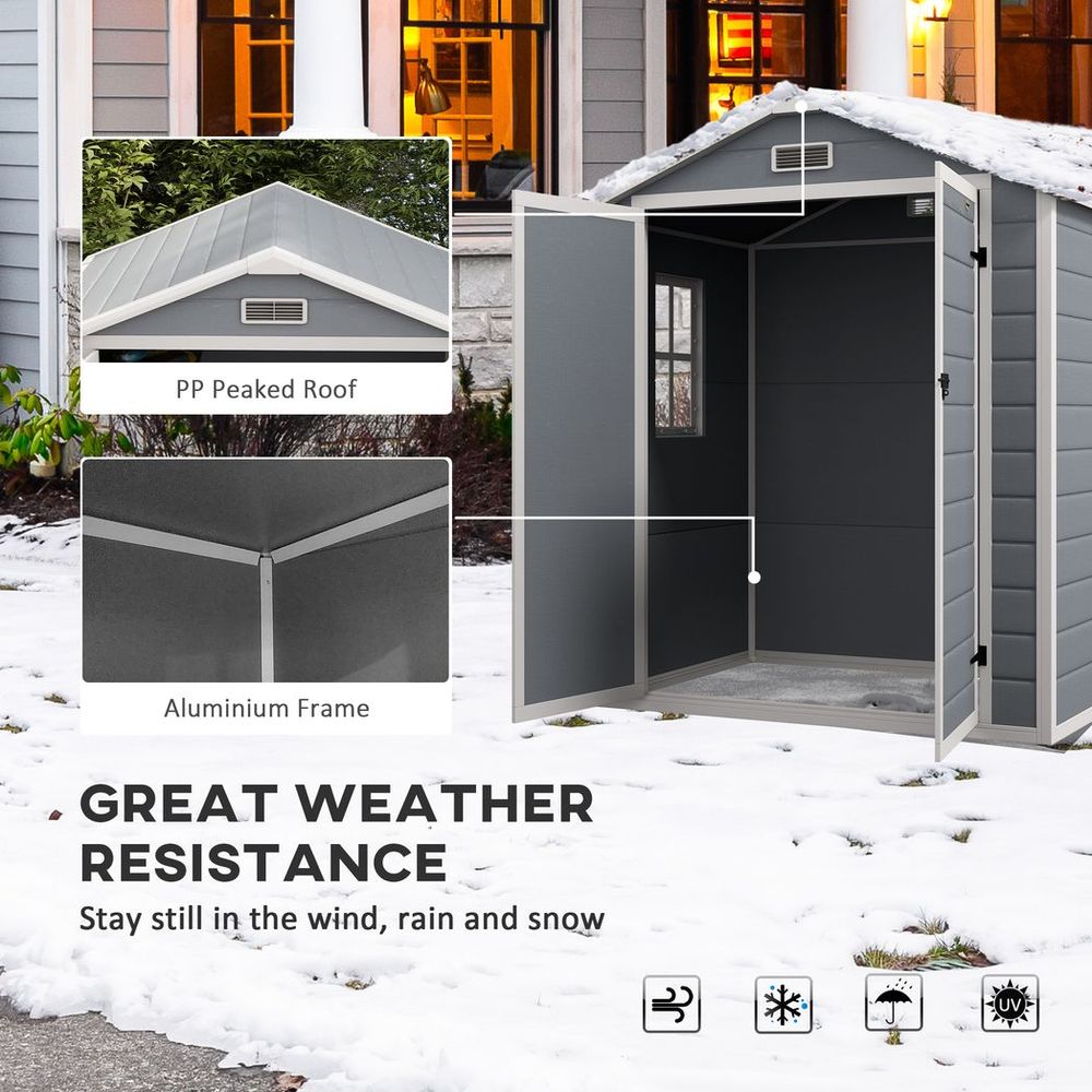 Outsunny 6'x4.5' Lockable Garden Shed - Durable Plastic Storage - anydaydirect