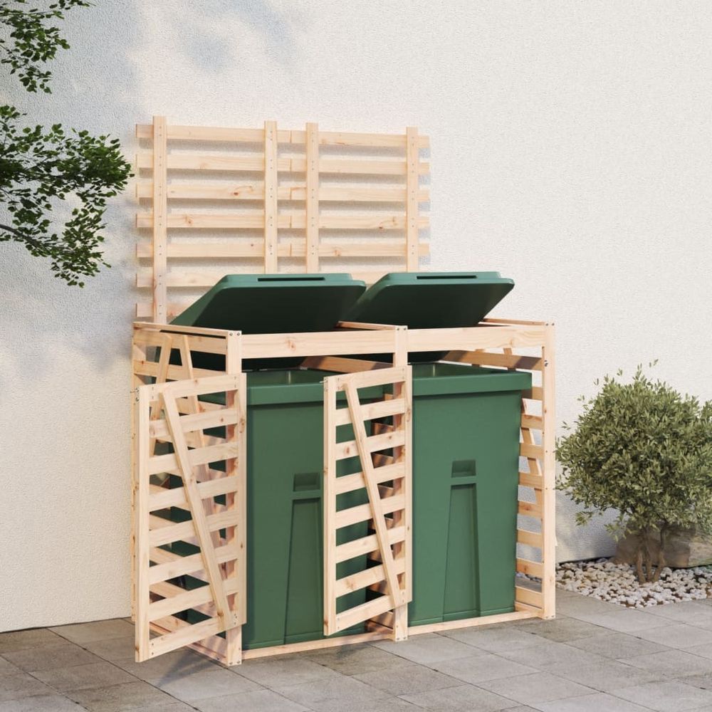 vidaXL Double Wheelie Bin Storage White Solid Wood Pine - anydaydirect