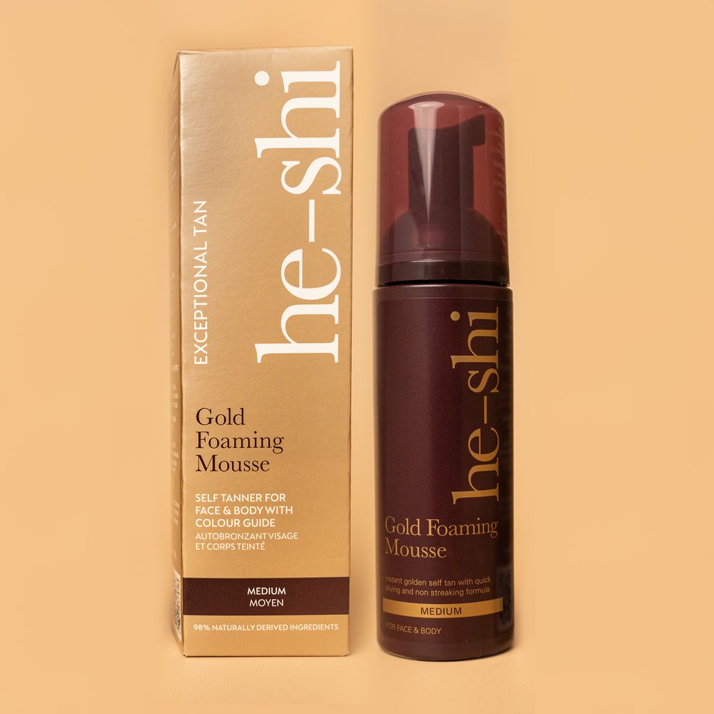 He-Shi Gold Foaming Mousse  - Medium Self Tan - Quick Dry - Easy to Apply - anydaydirect