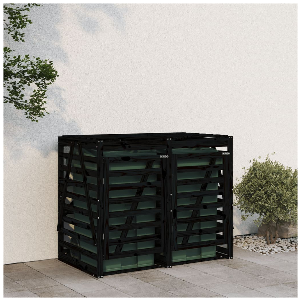 vidaXL Double Wheelie Bin Storage Black Solid Wood Pine - anydaydirect