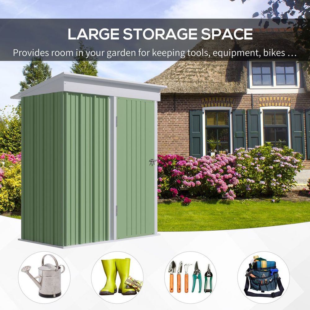 Compact Outsunny Steel Garden Shed, 5x3 ft Green, Lockable Door - anydaydirect