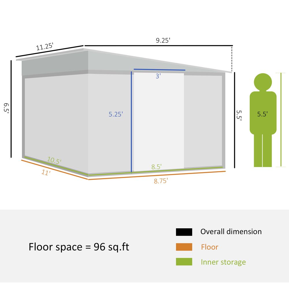 Green Steel Garden Shed 11.3x9.2ft - Sliding Doors & Vents - anydaydirect