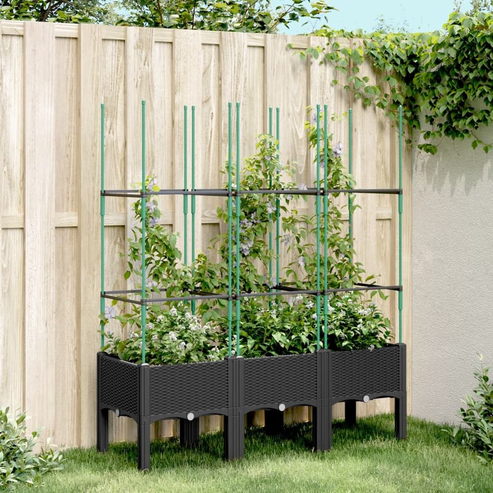 vidaXL Garden Planter with Trellis Grey 40x40x142.5 cm PP - anydaydirect