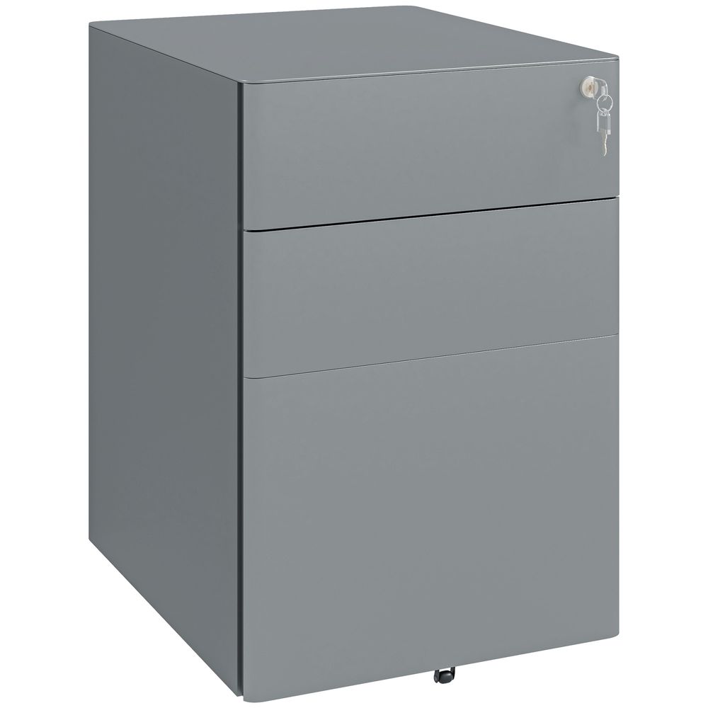 Vinsetto 3 Drawer Metal Filing Cabinet Lockable 5 Wheels Compact Under Desk Grey - anydaydirect