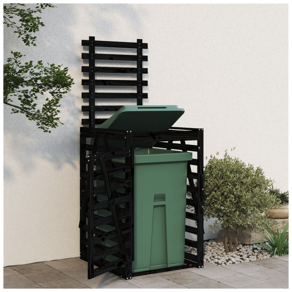 vidaXL Wheelie Bin Storage Black 84x90x128.5 cm Solid Wood Pine - anydaydirect