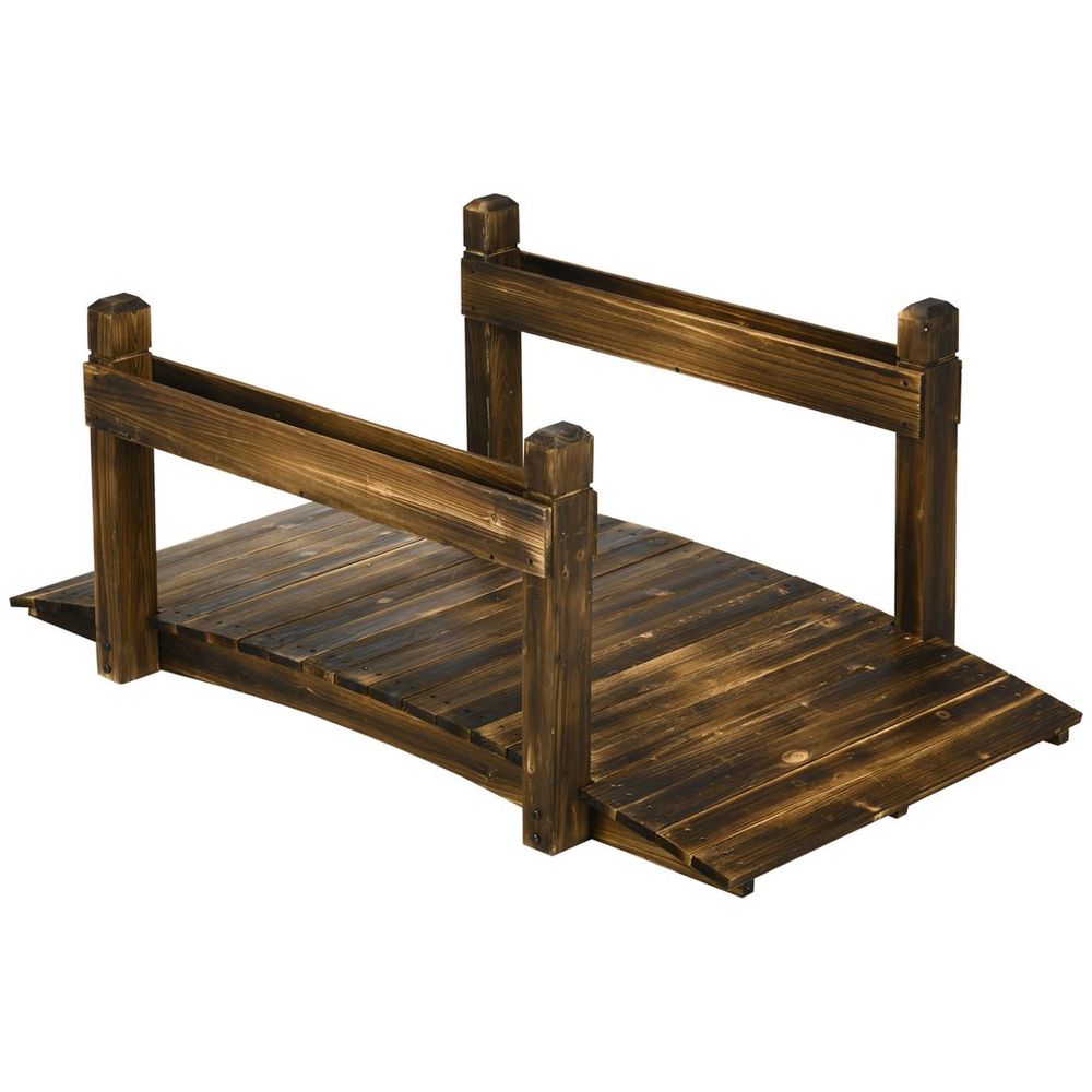 5FT Wooden Garden Bridge with Planters Stained Finish Arc Footbridge for Pond - anydaydirect