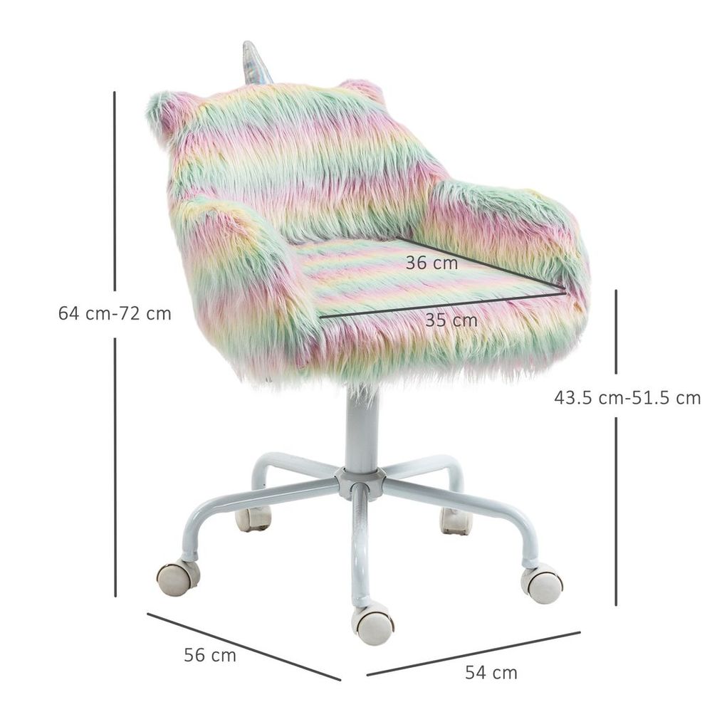 Vinsetto Faux Fur Unicorn Desk Chair Fluffy Home Office Chair with Armrests - anydaydirect