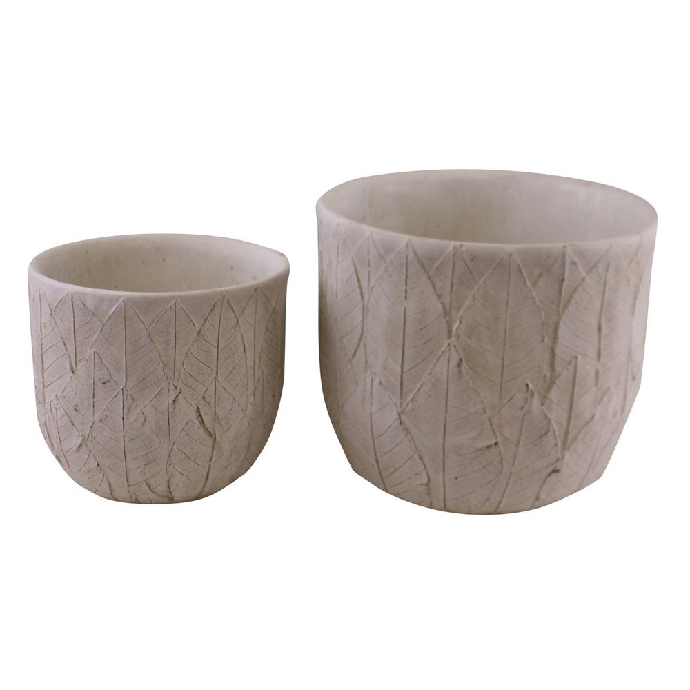 Set of 2 Cement Embossed Leaf Planters - anydaydirect