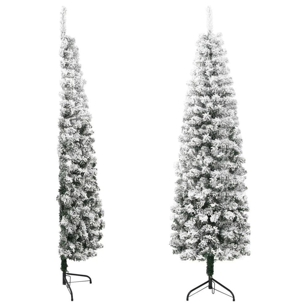 vidaXL Slim Artificial Half Christmas Tree with Flocked Snow 210 cm - anydaydirect