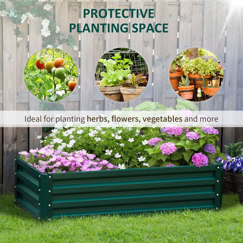 Raised Garden Bed Steel Planter Growing Box for Vegetables Flowers Green - anydaydirect