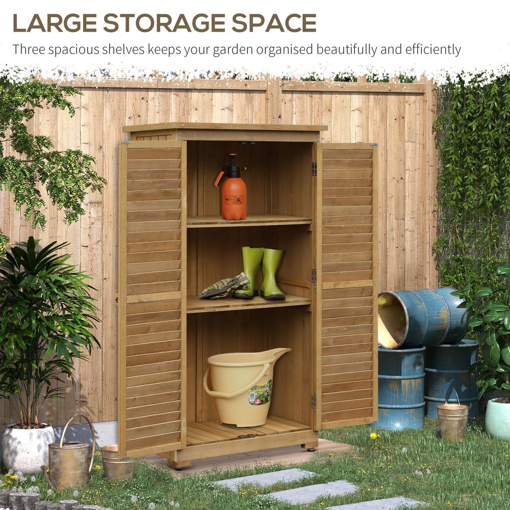 Wooden Garden Storage Shed 3-Tier Tool Cabinet Organizer - anydaydirect