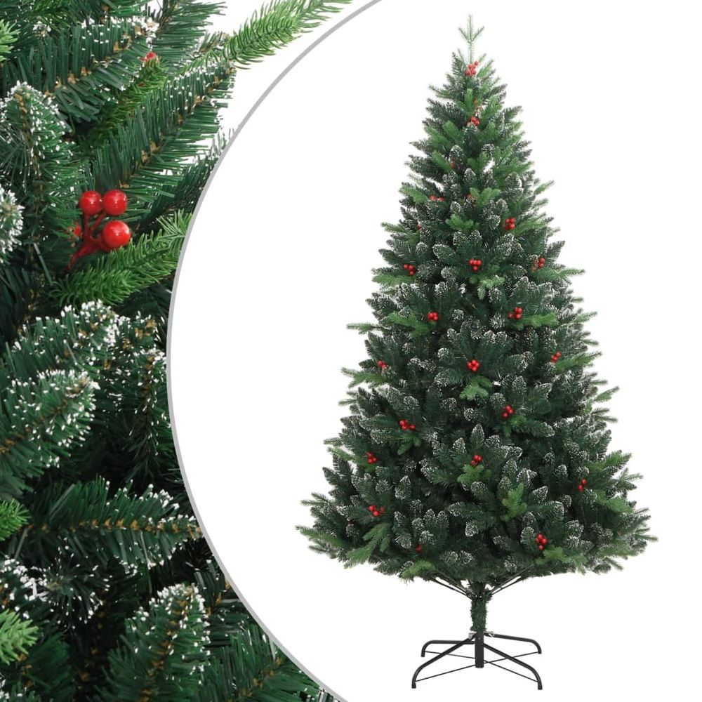 vidaXL Artificial Hinged Christmas Tree with Red Berries 4ft to 8ft - anydaydirect