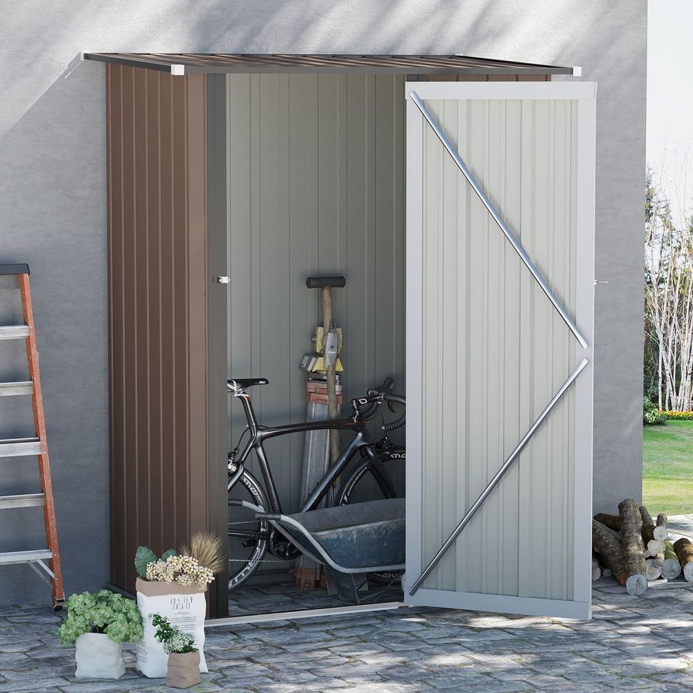 Galvanized Steel Garden Shed with Lockable Door - Brown - anydaydirect