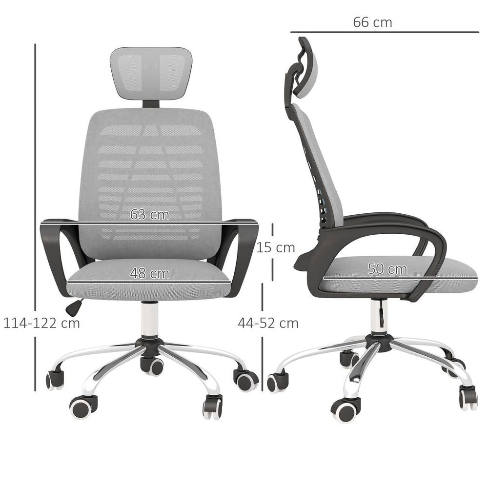 Vinsetto Mesh Office Chair, Computer Chair with Rotatable Headrest, Grey - anydaydirect