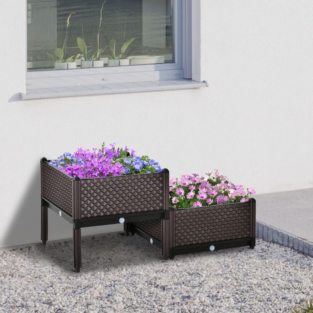 2-Piece Raised Garden Bed Planter Box for Flowers, Vegetables, Herbs - anydaydirect