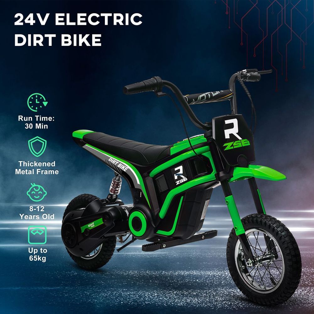 HOMCOM 24V Kids Electric Motorbike with Twist Grip Throttle, Music, Horn - Green - anydaydirect