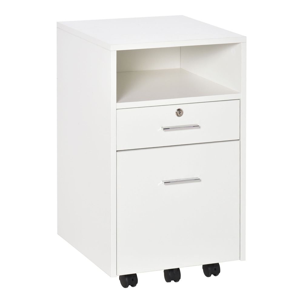 Mobile File Cabinet Lockable Documents Storage w/ 5 Wheels White Vinsetto - anydaydirect