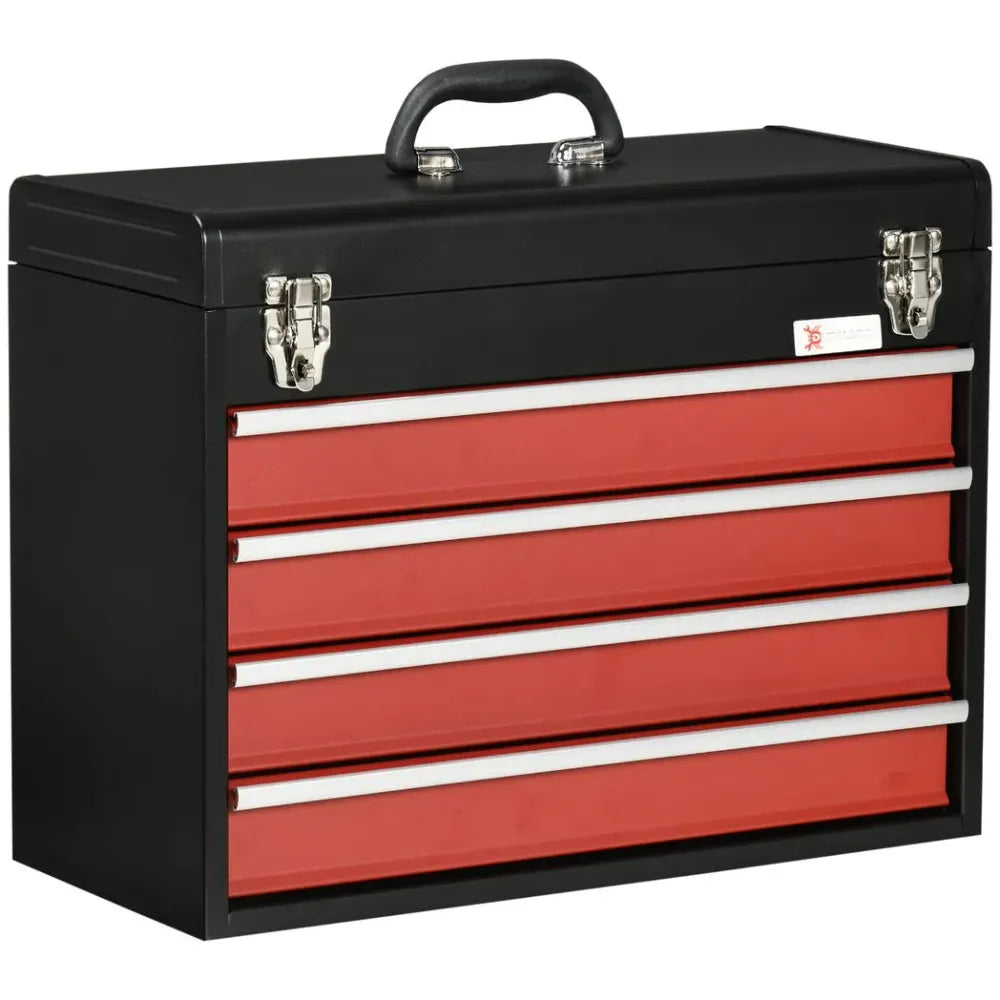 4 Drawer Tool Chest Lockable Tool Box w/ Ball Bearing Runners 51cmx22cmx39.5cm - anydaydirect