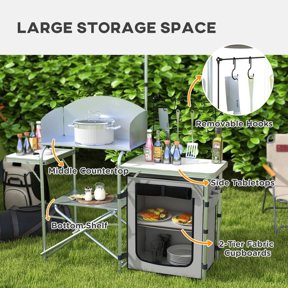 Outsunny Camping Kitchen with Cupboard Folding Camping Table with Carrying Bag - anydaydirect