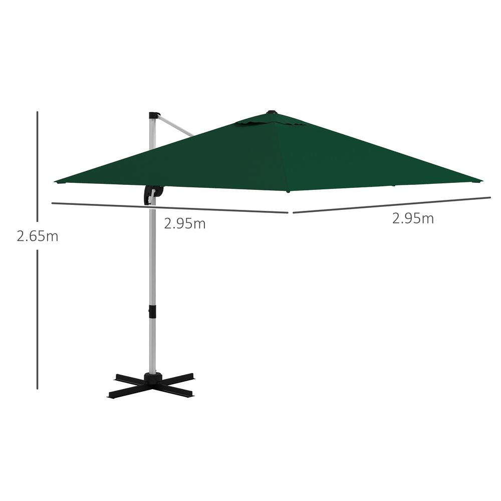 Outsunny 3 x 3(m) Cantilever Roma Parasol Garden Umbrella with Cross Base Green - anydaydirect