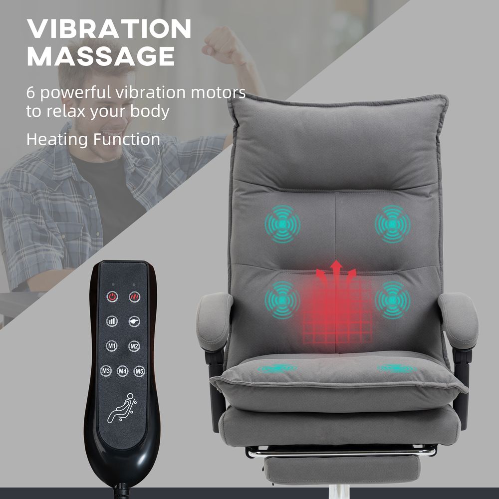 Vinsetto Microfibre Vibration Massage Office Chair with Heat, Footrest, Grey - anydaydirect