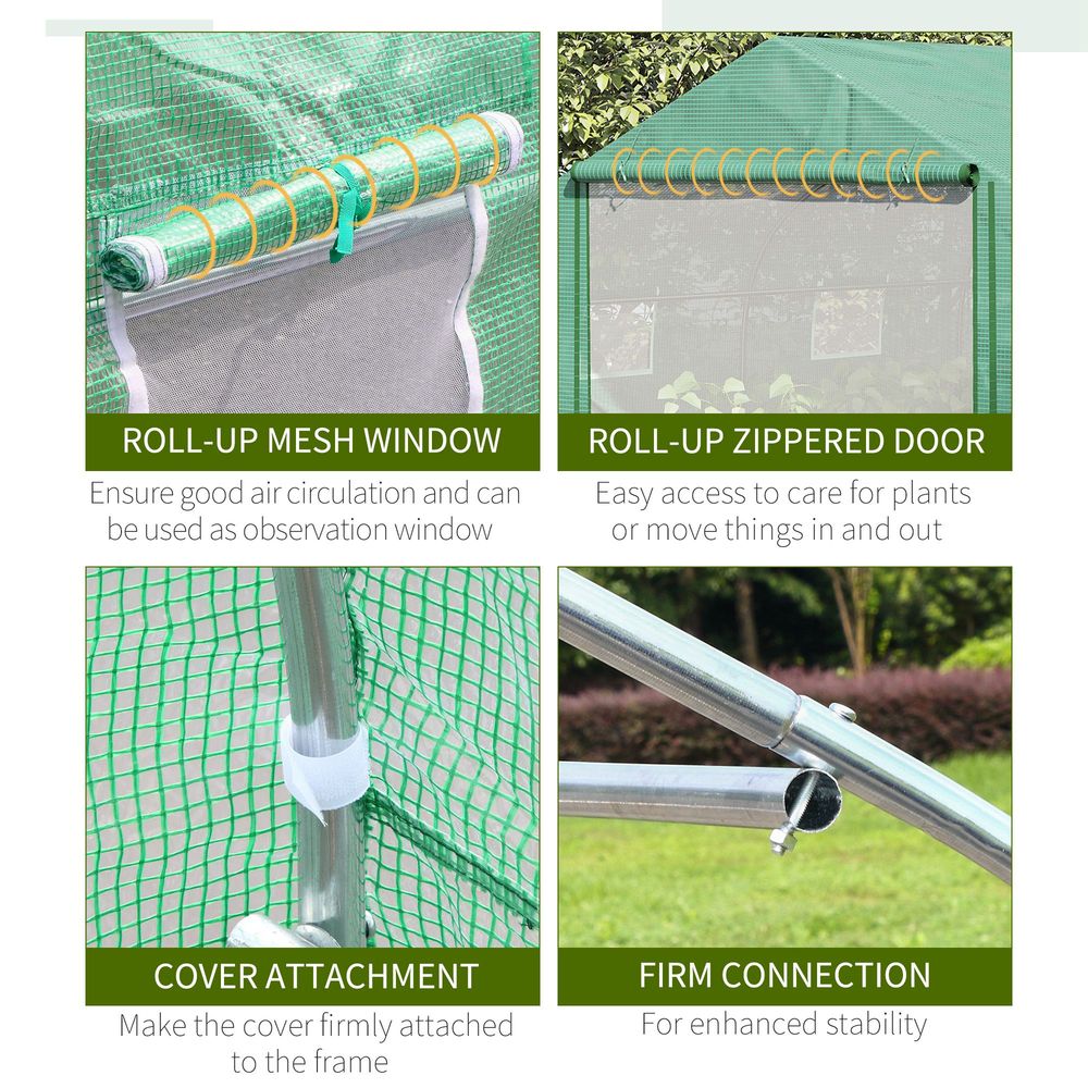 4.47 x 3 x 2m Walk-in Polytunnel Tent,  PE Cover, ZipDoor 6Windows, Green - anydaydirect