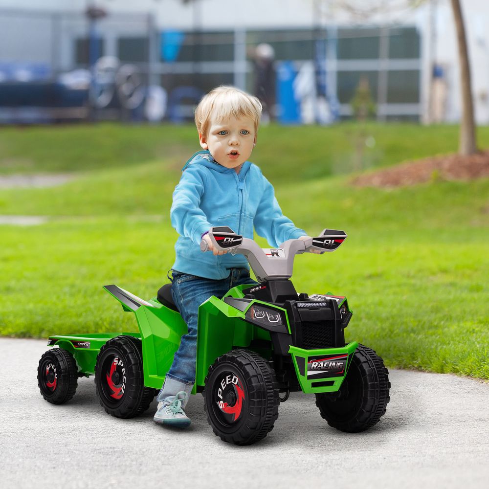 HOMCOM Electric Quad Bike, 6V Kids Ride-On ATV with Back Trailer - Green - anydaydirect