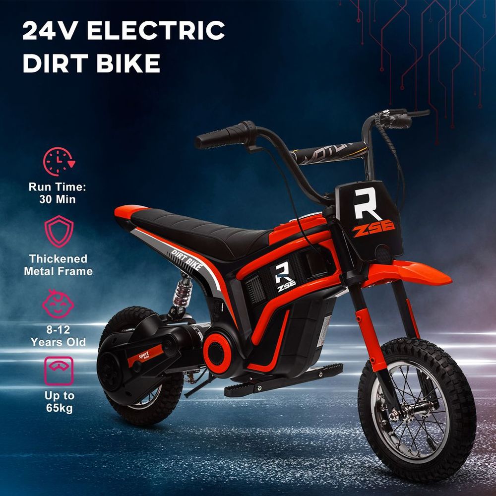 HOMCOM 24V Kids Electric Motorbike with Twist Grip Throttle, Music, Horn - Red - anydaydirect