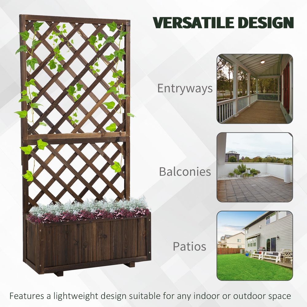 Garden Wooden Pine Trough Planter with Topped Trellis Climbing Plant - anydaydirect