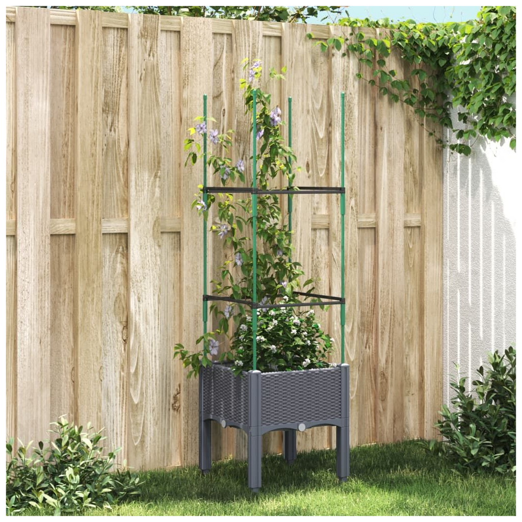 vidaXL Garden Planter with Trellis Grey 40x40x142.5 cm PP - anydaydirect