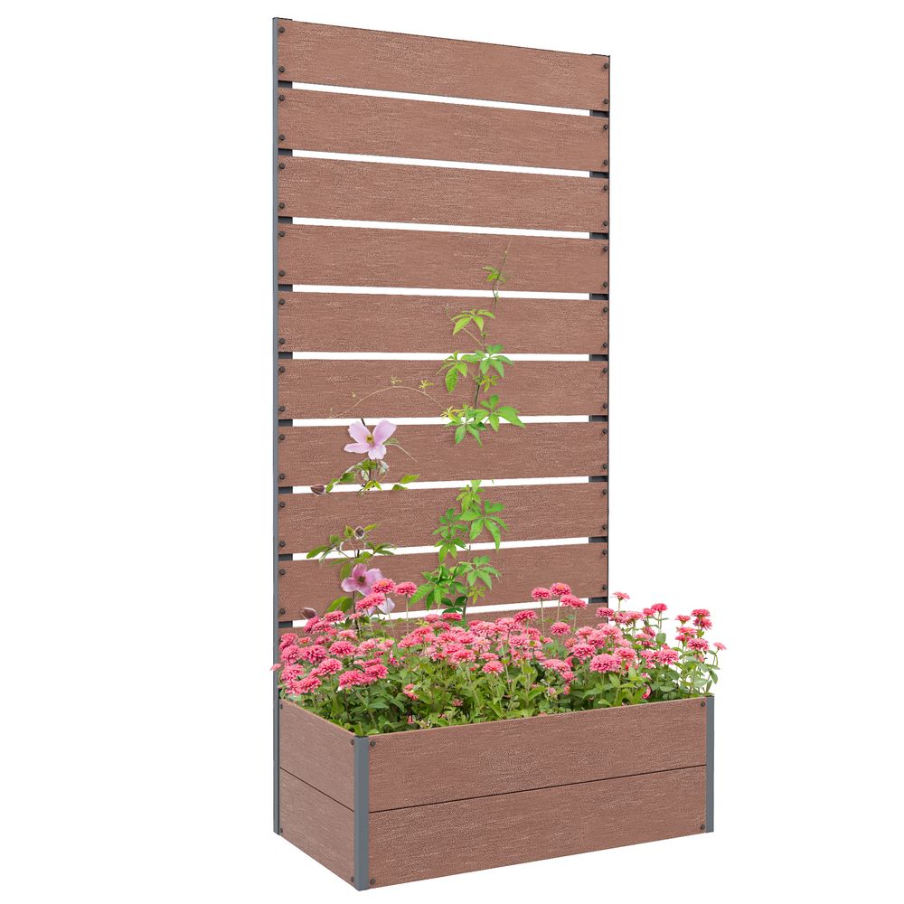 Outsunny Raised Garden Bed with Trellis and Drainage Hole, Planter Box, Grey - anydaydirect