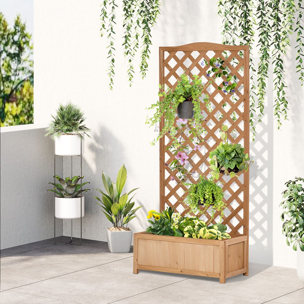 Garden Wooden Planter Box with Trellis 76x36x170cm, Brown Bed - anydaydirect