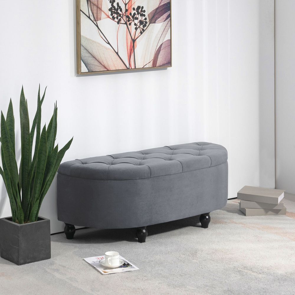 HOMCOM Semi-Circle Storage Ottoman Bench Tufted Upholstered Accent Footrest - anydaydirect