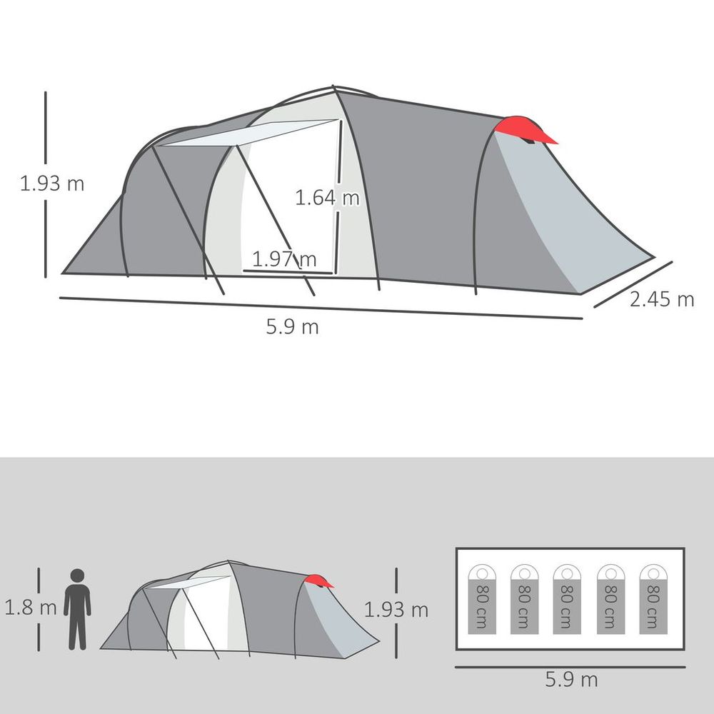 4-6 Person Camping Tent with 2 Bedroom, Living Area and Vestibule - anydaydirect