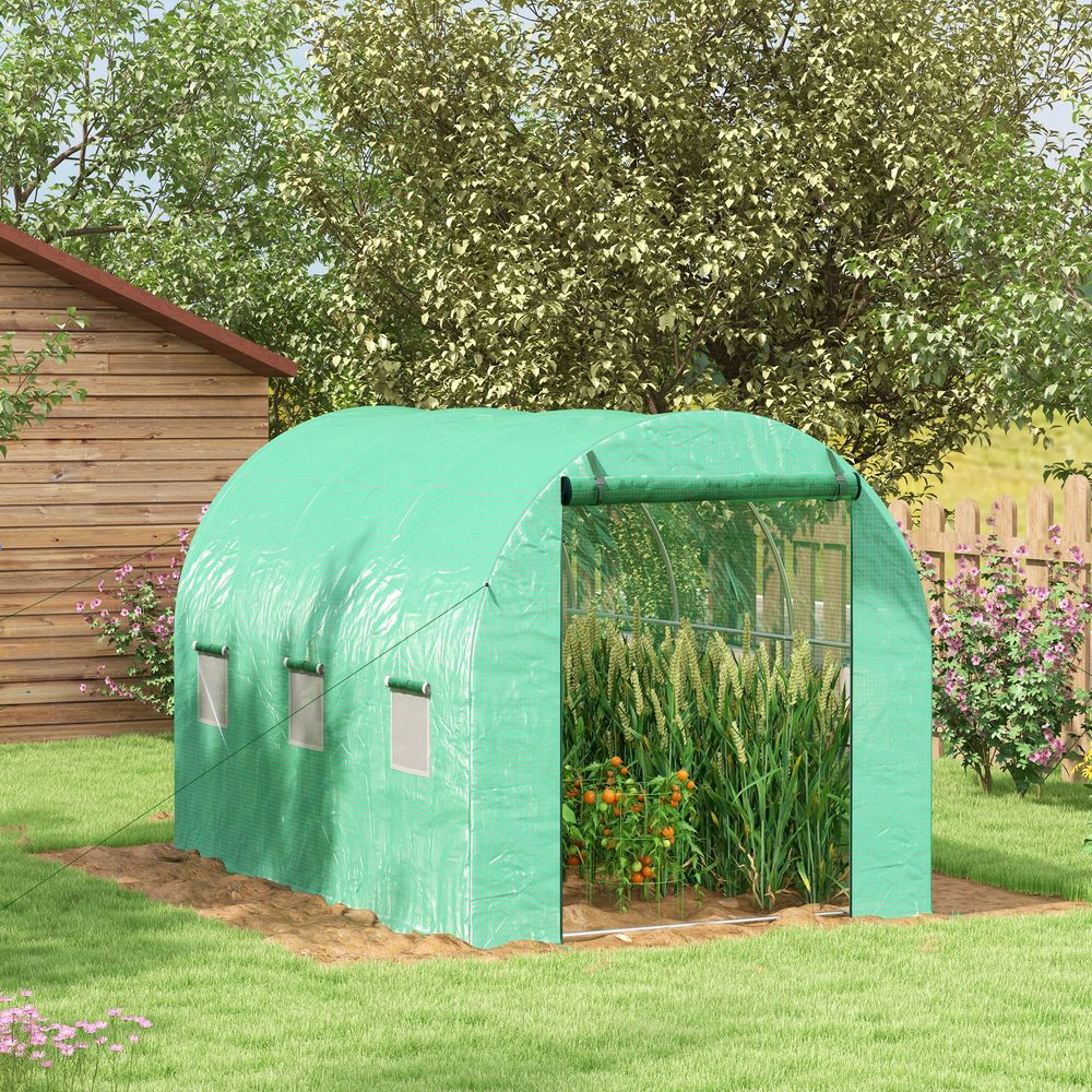 Outsunny Polytunnel Green House with Sprinkler System, Wide Door - anydaydirect