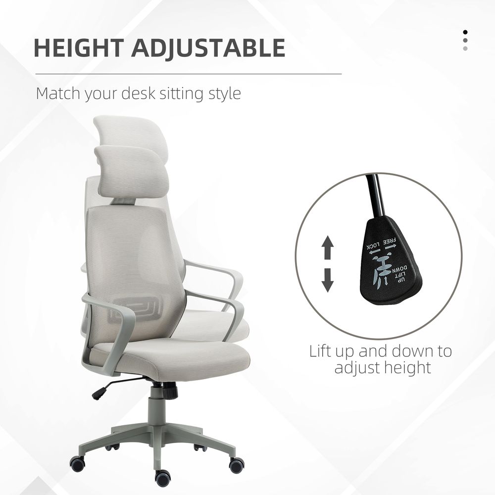 Mesh Back Office Chair w/ Adjustable Height Padded Headrest Grey Vinsetto - anydaydirect