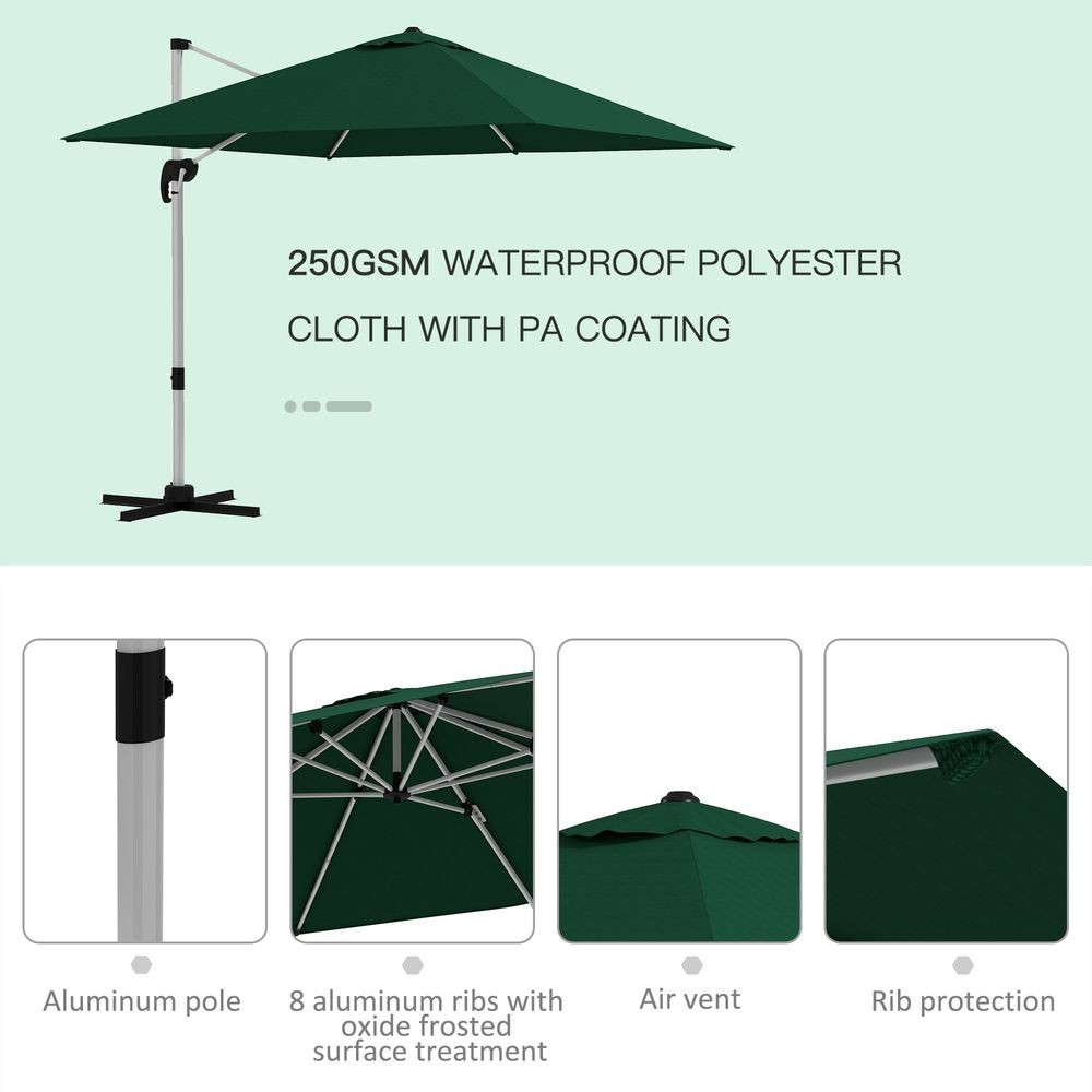 Outsunny 3 x 3(m) Cantilever Roma Parasol Garden Umbrella with Cross Base Green - anydaydirect